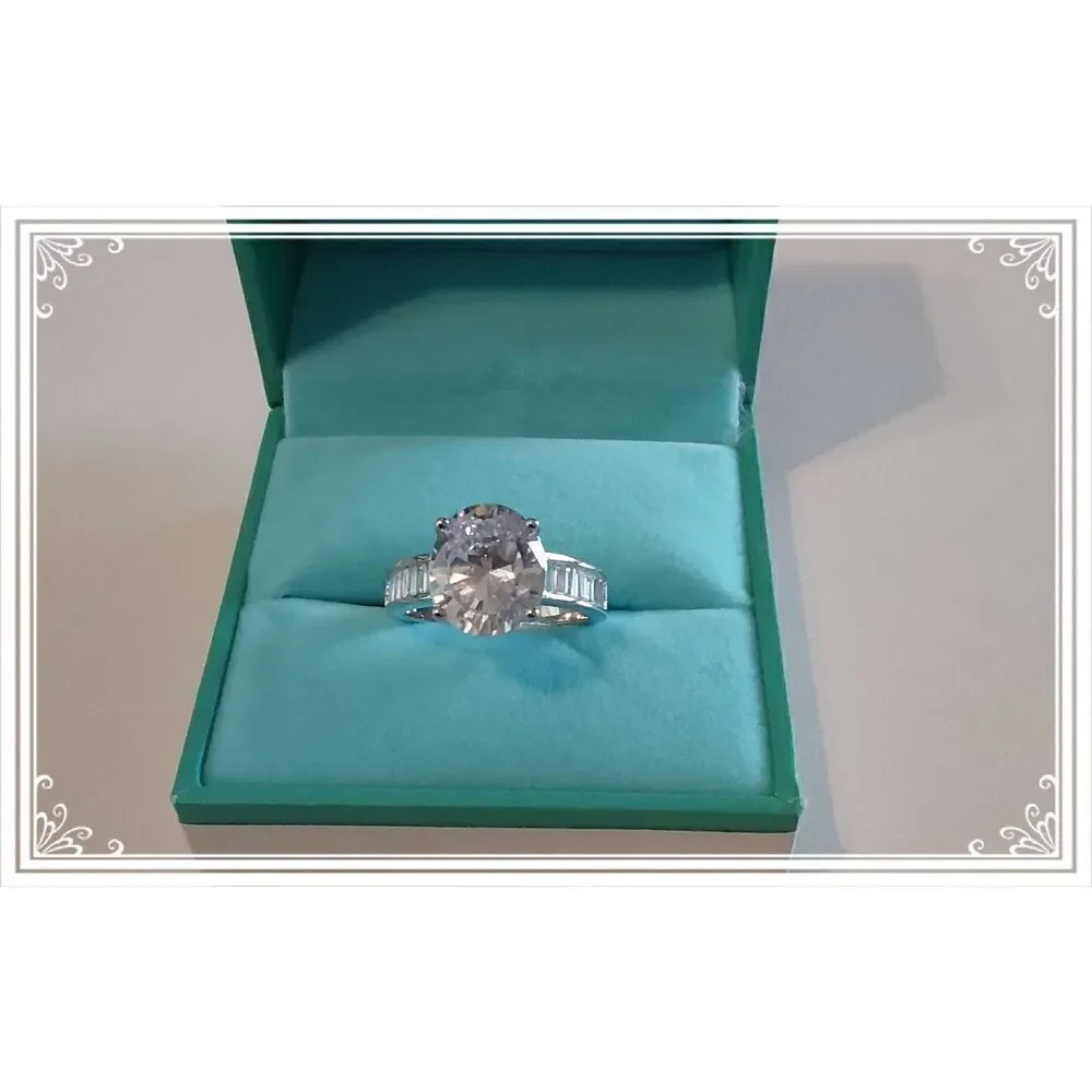 Gorgeous 10.18 Ct. Genuine Diamond Simulant Oval~Baguette~Round Bridal Set #8